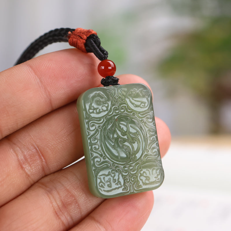 A0117 Chinese Natural Green Hetian Jade Bagua Pendant