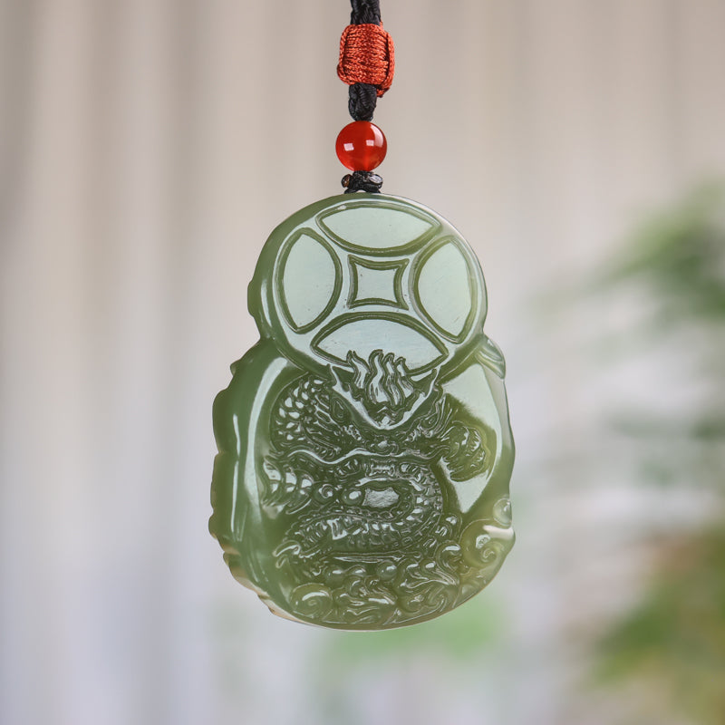 A0119 Chinese Natural Green Hetian Jade Carved Fortune Taoism Deity Pendant