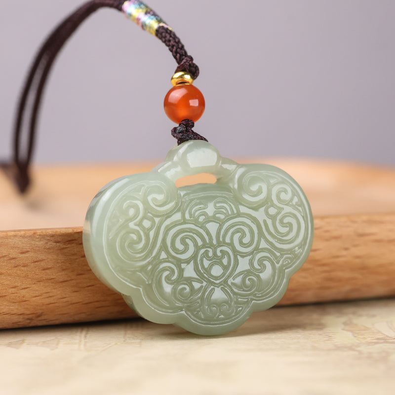 A0121 Chinese Natural Hetian Jade Carved Ruyi Pendant