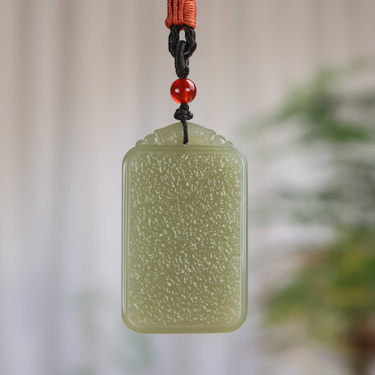 A0122 Chinese Natural Green Hetian Jade Carved Lucky Pendant