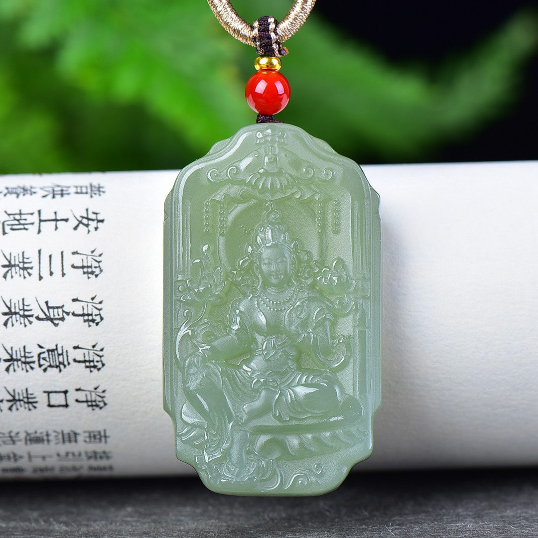 A0123 Chinese Green Hetian Jade Tara Pendant