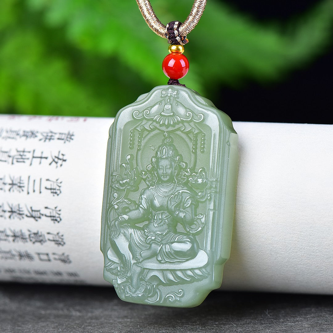 A0123 Chinese Green Hetian Jade Tara Pendant