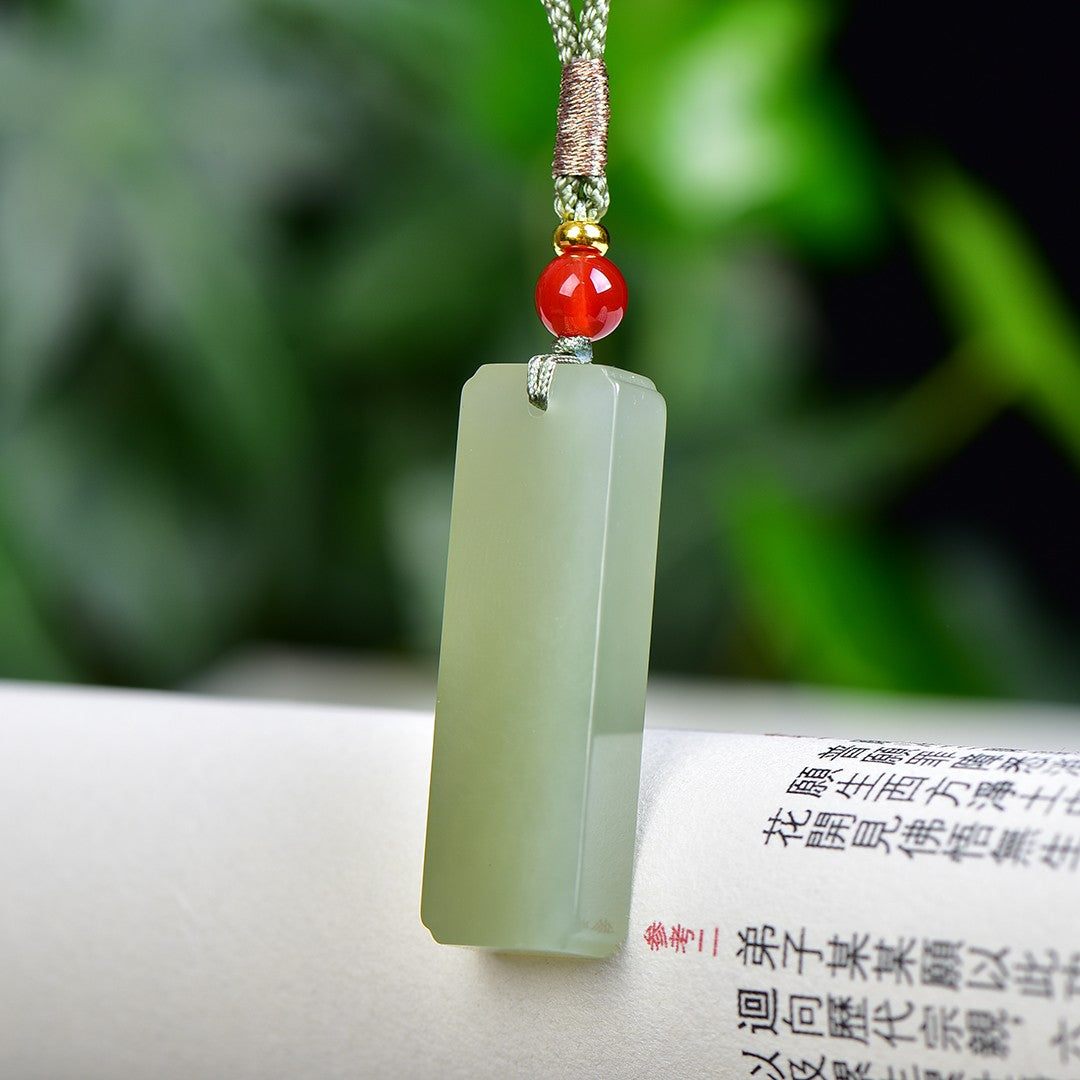 A0124 Chinese Natural Green Hetian Jade Lucky Pendant