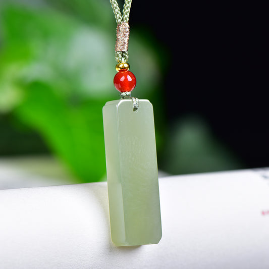 A0124 Chinese Natural Green Hetian Jade Lucky Pendant