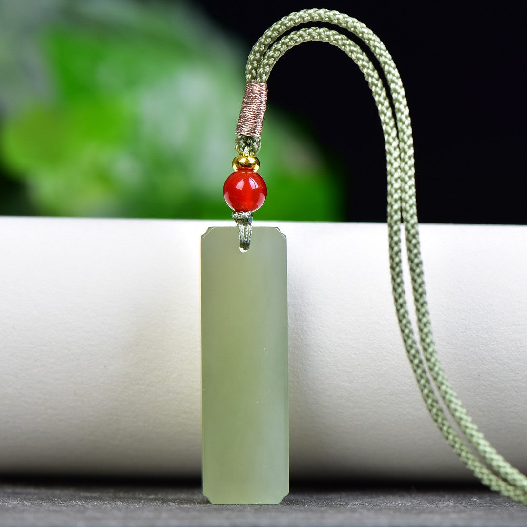 A0124 Chinese Natural Green Hetian Jade Lucky Pendant