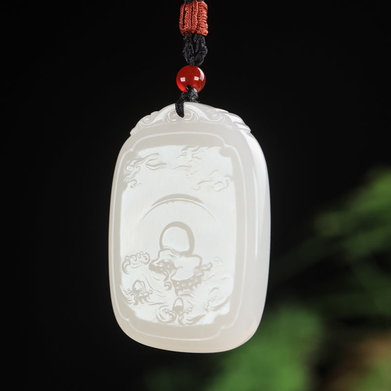 A0126 Chinese Natural White Hetian Jade Carved Fortune Dragon Pendant