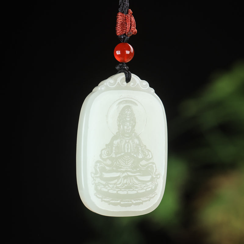 A0128 Chinese Natural White Hetian Jade Carved Kwan-yin Pendant