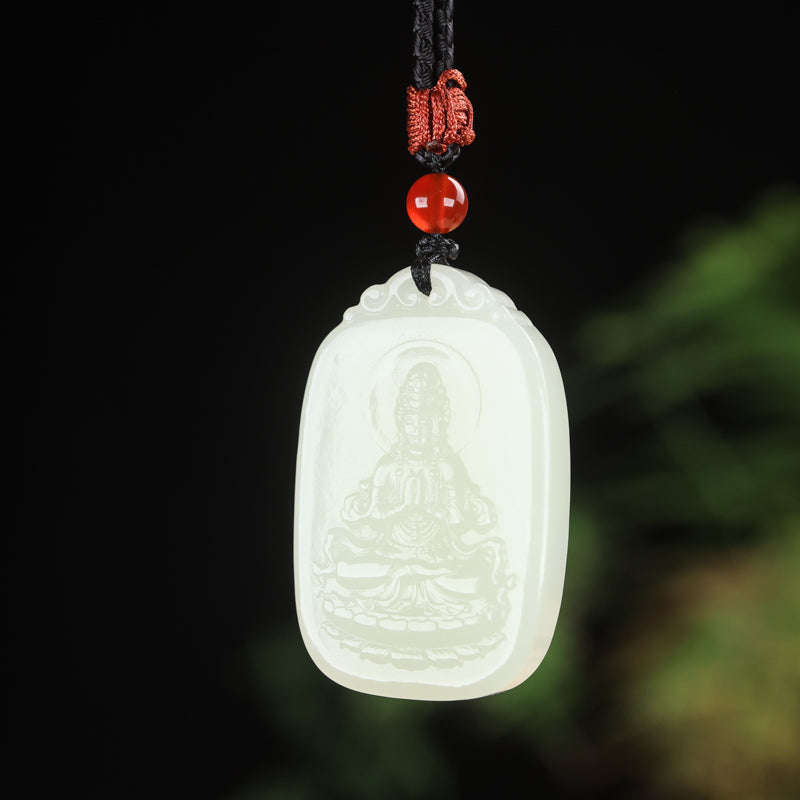 A0128 Chinese Natural White Hetian Jade Carved Kwan-yin Pendant