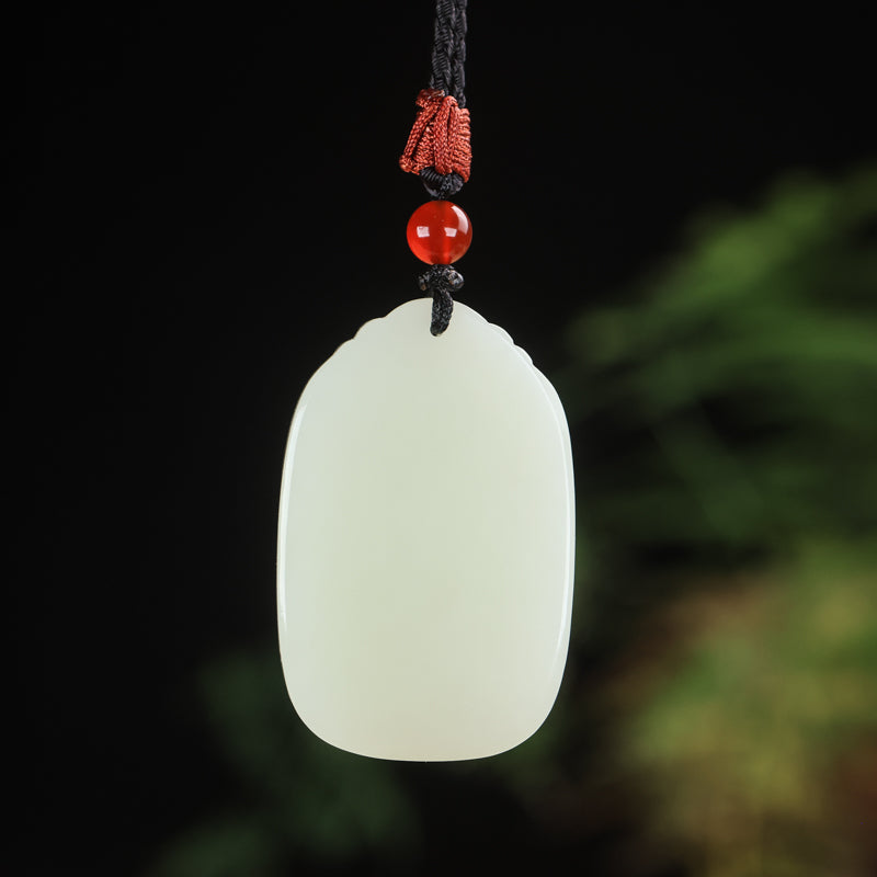 A0128 Chinese Natural White Hetian Jade Carved Kwan-yin Pendant