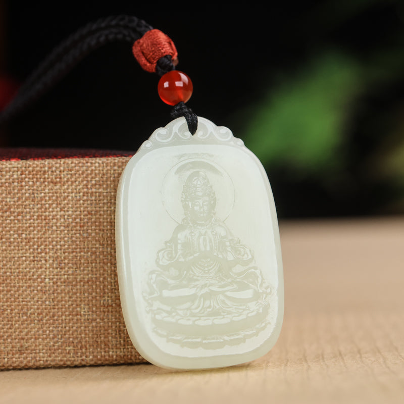 A0128 Chinese Natural White Hetian Jade Carved Kwan-yin Pendant