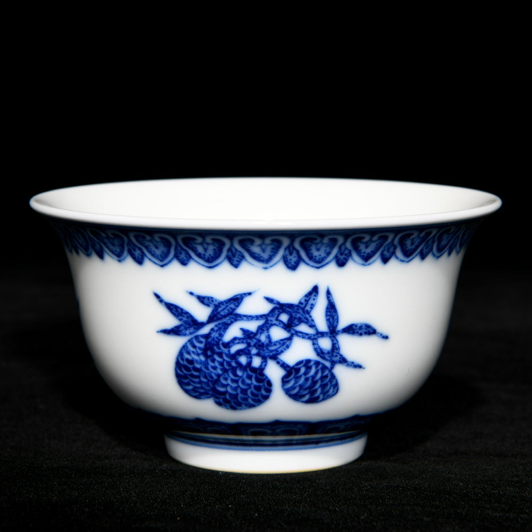 A0140 Chinese Blue And White Porcelain Peach & Litchi,Chayote Design Tea Bowl