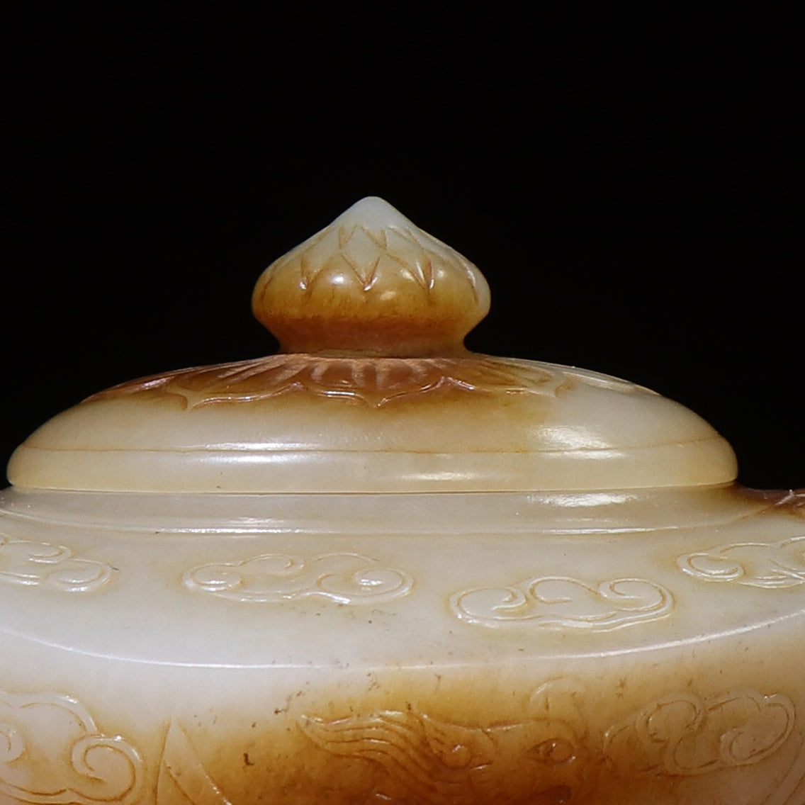 A0144 Vintage Chinese Hetian Jade Low Relief Phoenix Design Teapot