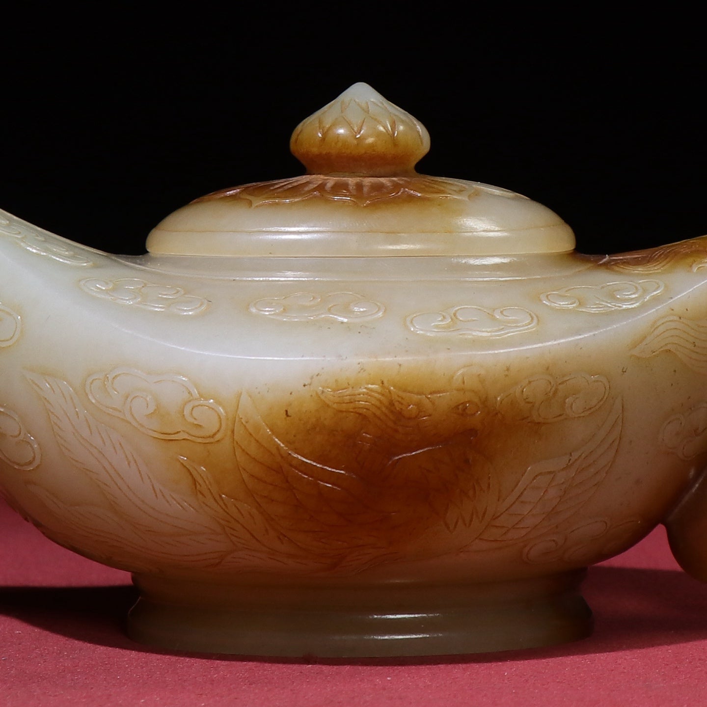 A0144 Vintage Chinese Hetian Jade Low Relief Phoenix Design Teapot