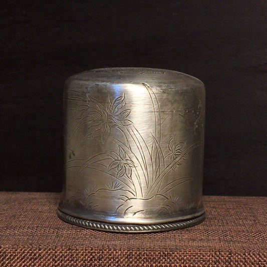 A0145 Vintage Chinese Pure Silver Orchid Design Thumb Ring Box