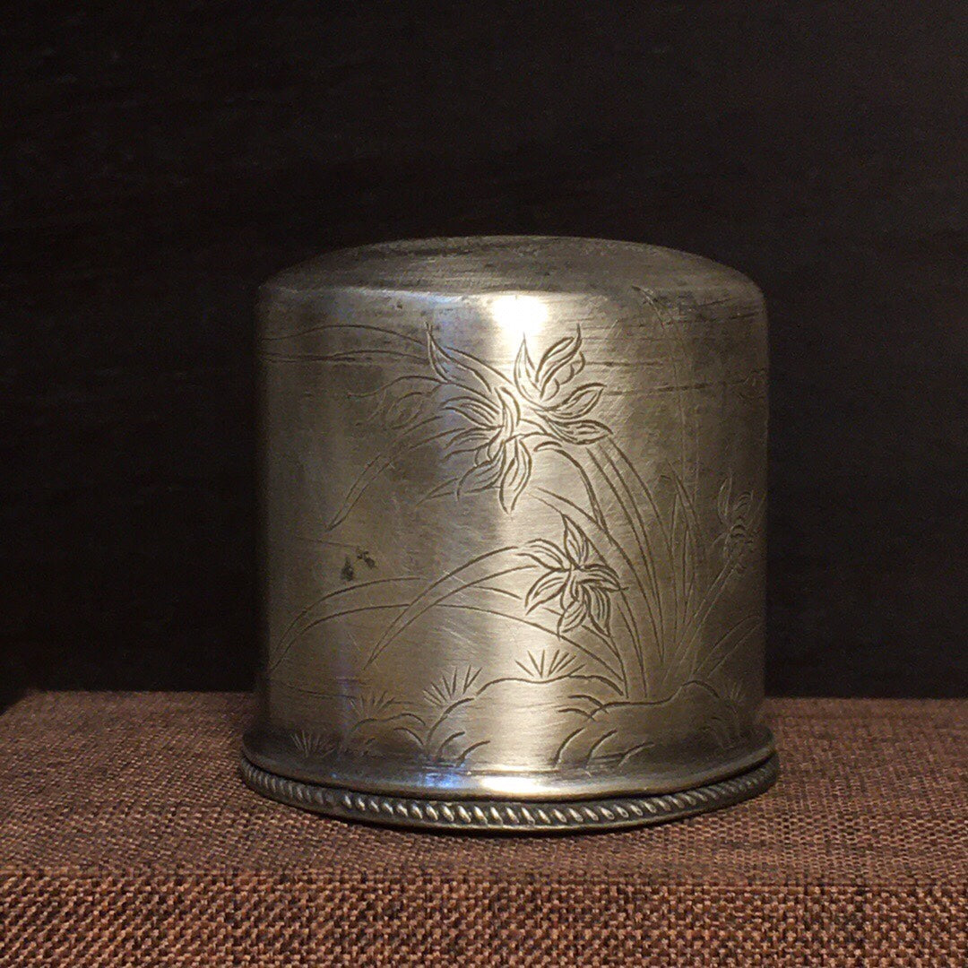 A0145 Vintage Chinese Pure Silver Orchid Design Thumb Ring Box