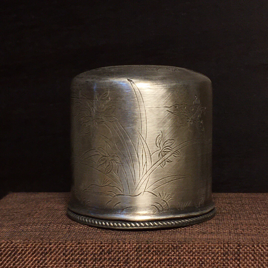 A0145 Vintage Chinese Pure Silver Orchid Design Thumb Ring Box