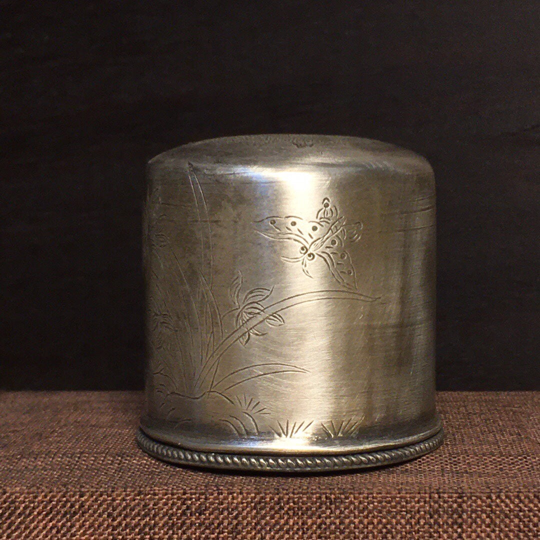 A0145 Vintage Chinese Pure Silver Orchid Design Thumb Ring Box