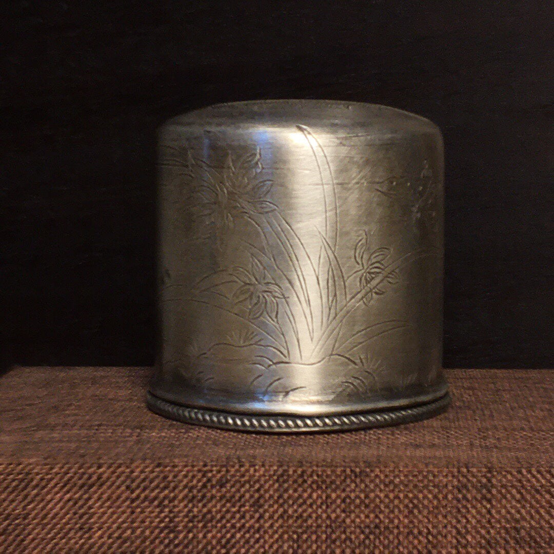 A0145 Vintage Chinese Pure Silver Orchid Design Thumb Ring Box