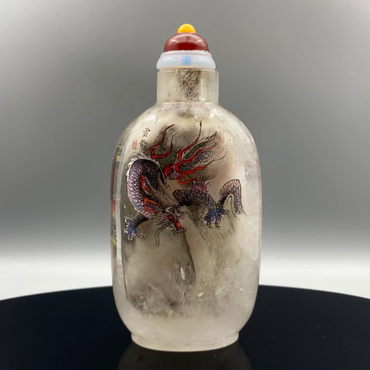 A0151 Vintage Chinese Crystal Inside Painting Fortune Dragon Design Snuff Bottle