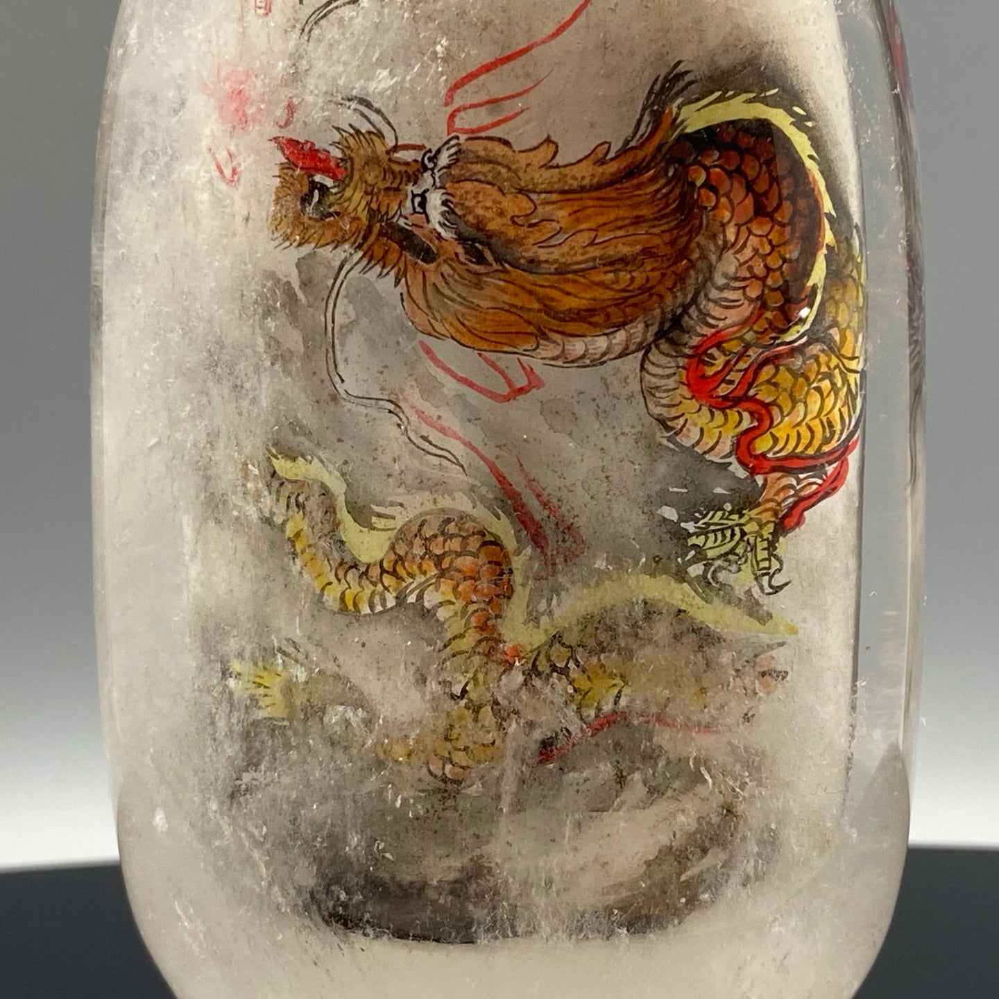 A0151 Vintage Chinese Crystal Inside Painting Fortune Dragon Design Snuff Bottle