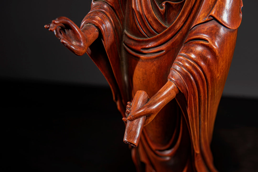 A0154 Old Chinese Boxwood Wood Carved Kwan-yin Statue