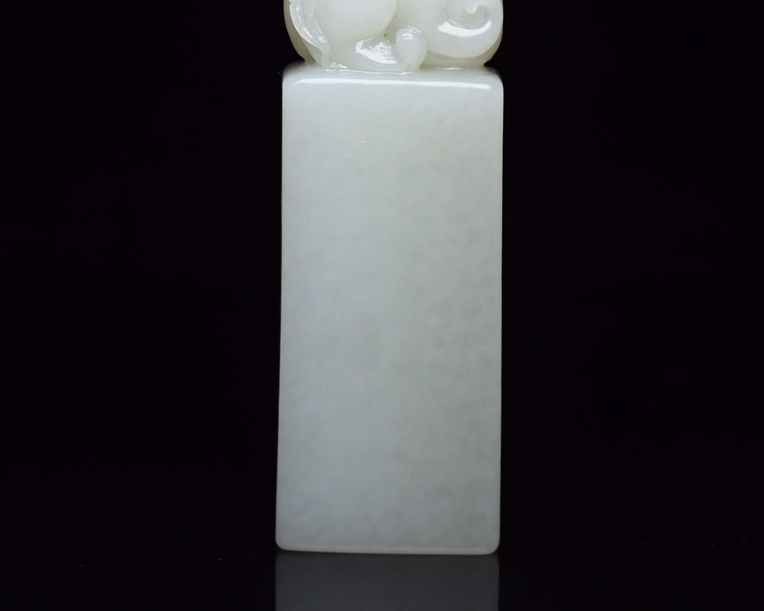 A0158 Chinese Natural White Hetian Jade Carved Monkey & Peach Seal