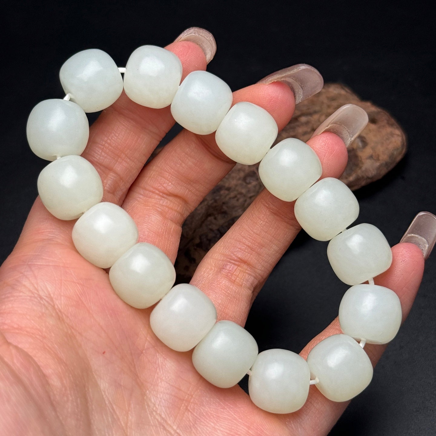 A0169 Chinese Natural Hetian Jade Beads Bracelet