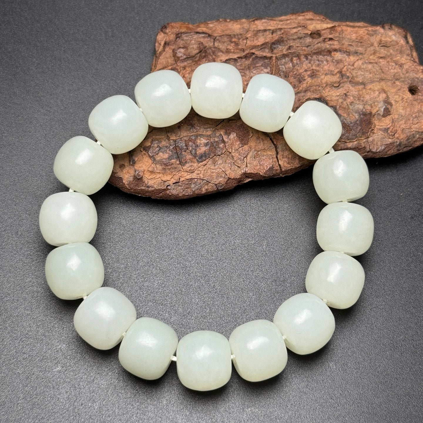 A0169 Chinese Natural Hetian Jade Beads Bracelet