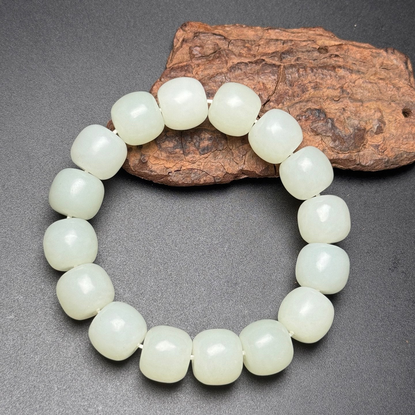 A0169 Chinese Natural Hetian Jade Beads Bracelet