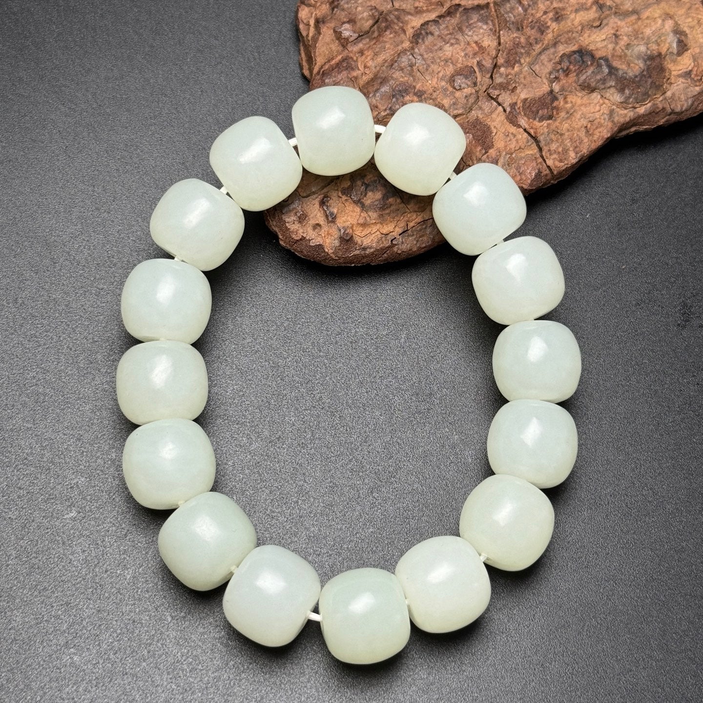 A0169 Chinese Natural Hetian Jade Beads Bracelet