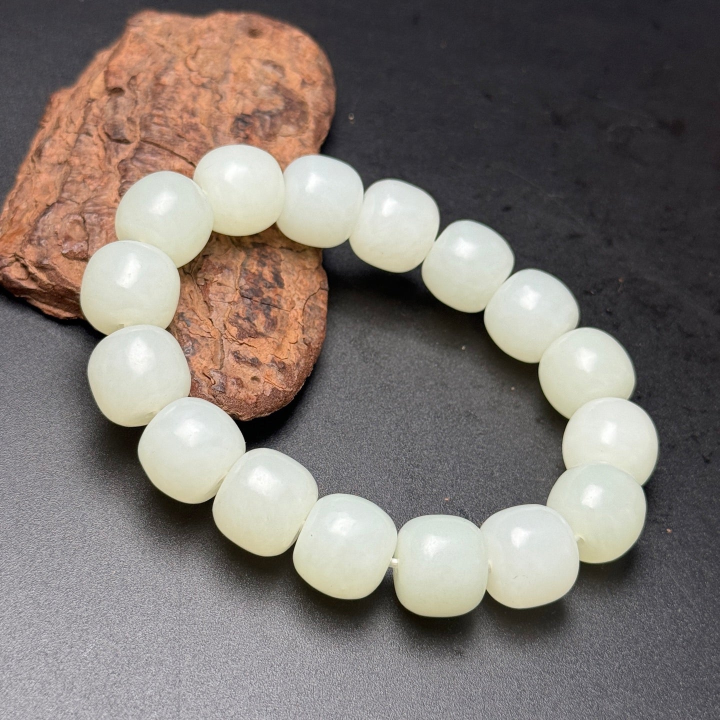 A0169 Chinese Natural Hetian Jade Beads Bracelet