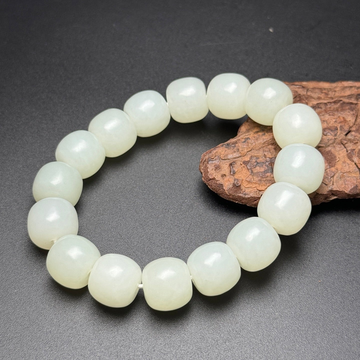 A0169 Chinese Natural Hetian Jade Beads Bracelet