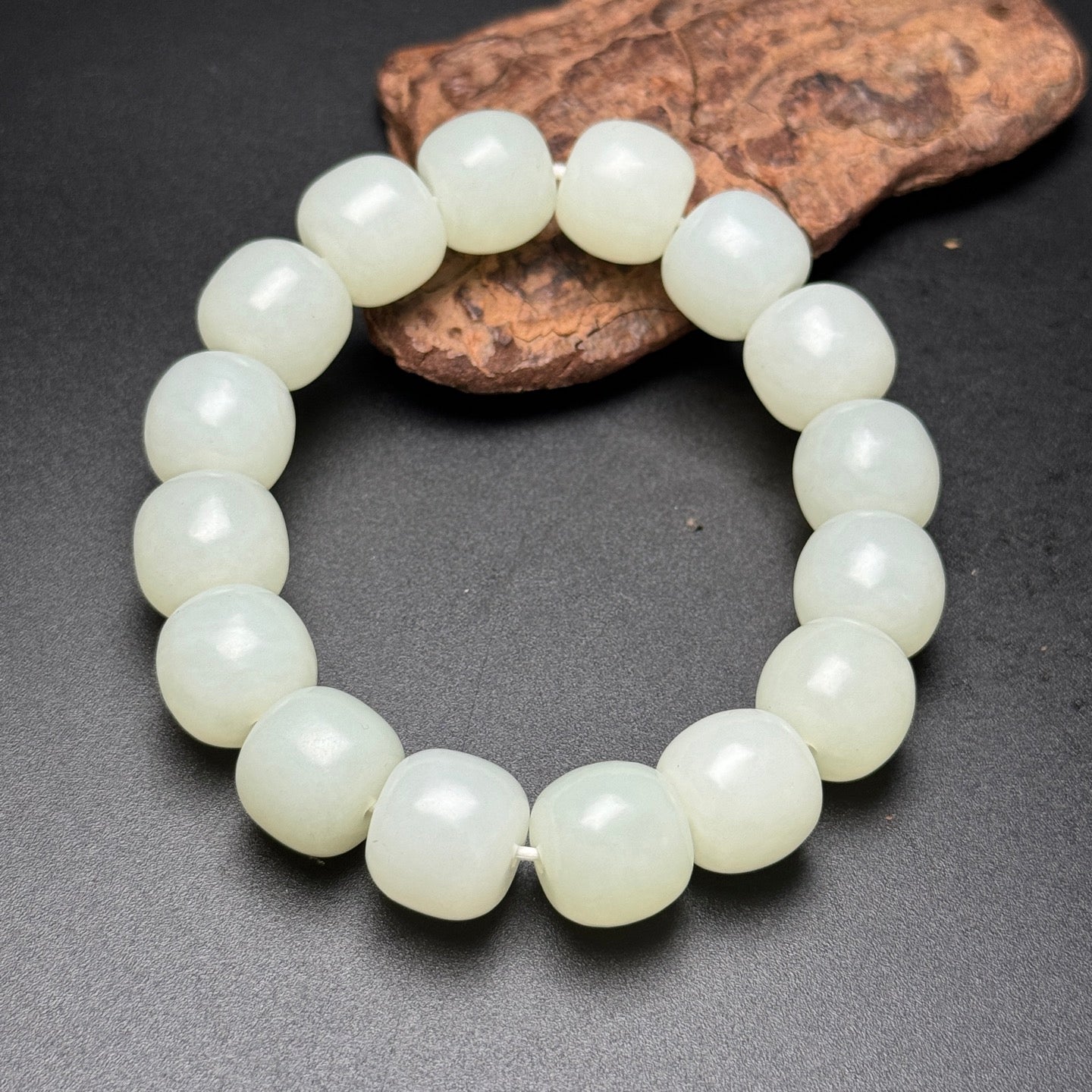 A0169 Chinese Natural Hetian Jade Beads Bracelet