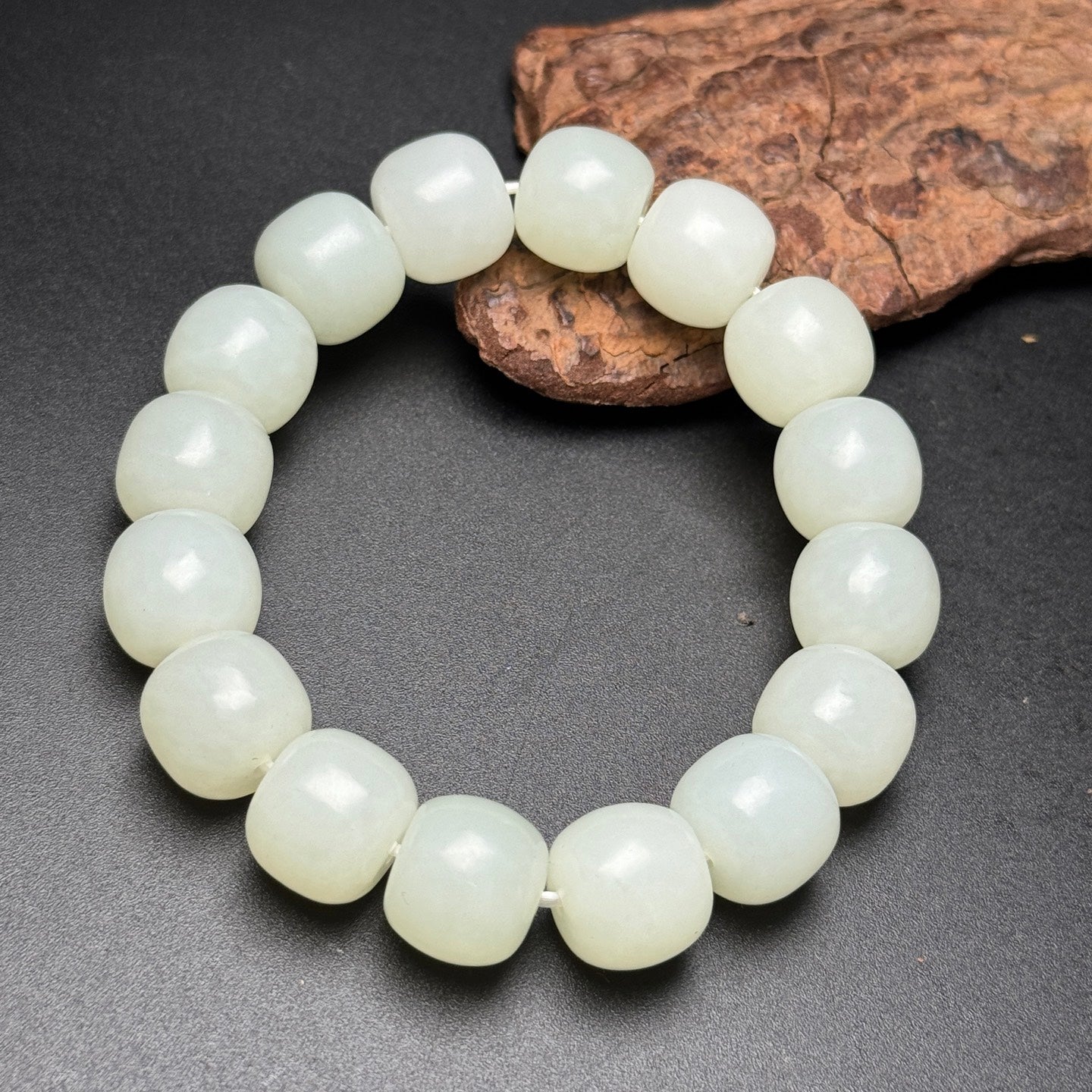 A0169 Chinese Natural Hetian Jade Beads Bracelet