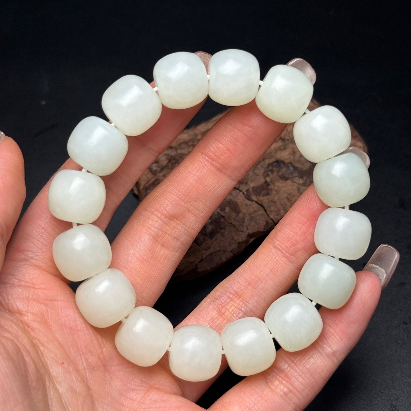 A0169 Chinese Natural Hetian Jade Beads Bracelet