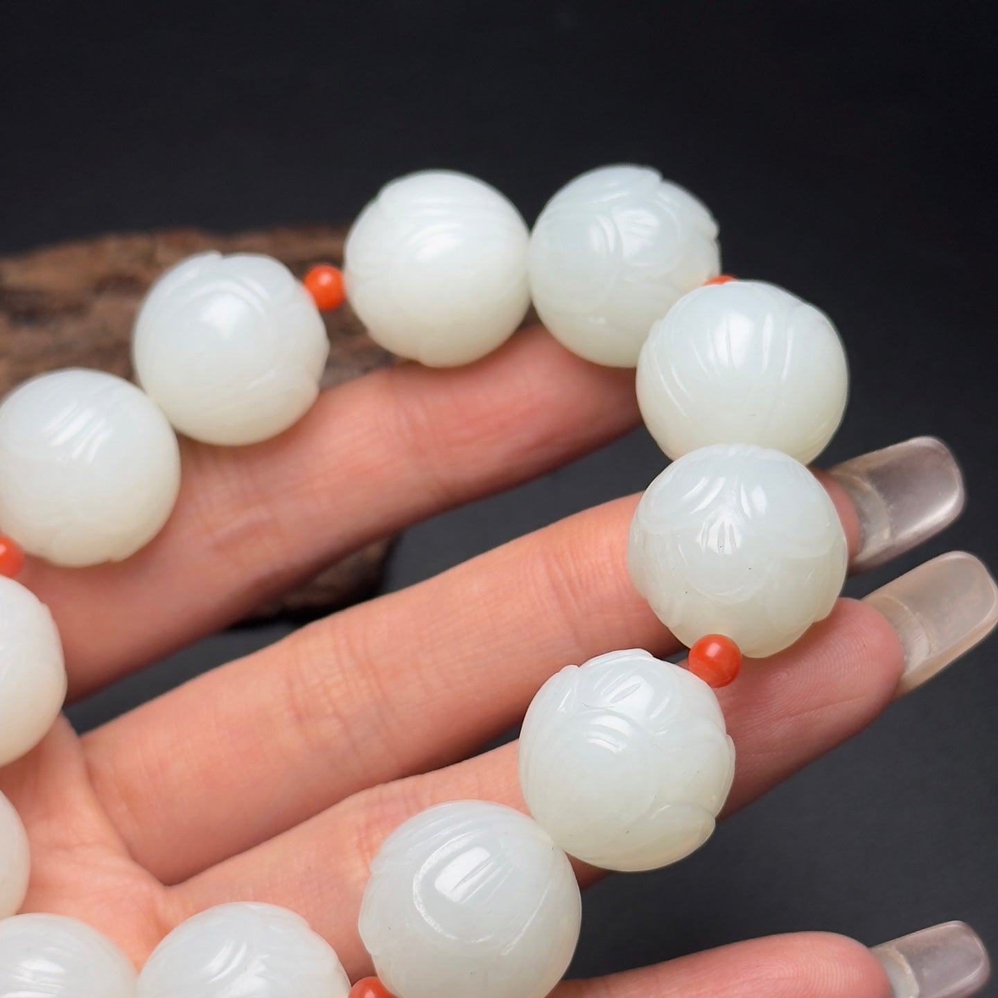 A0170 18MM Bead Chinese Natural Hetian Jade Lotus Flower Beads Bracelet