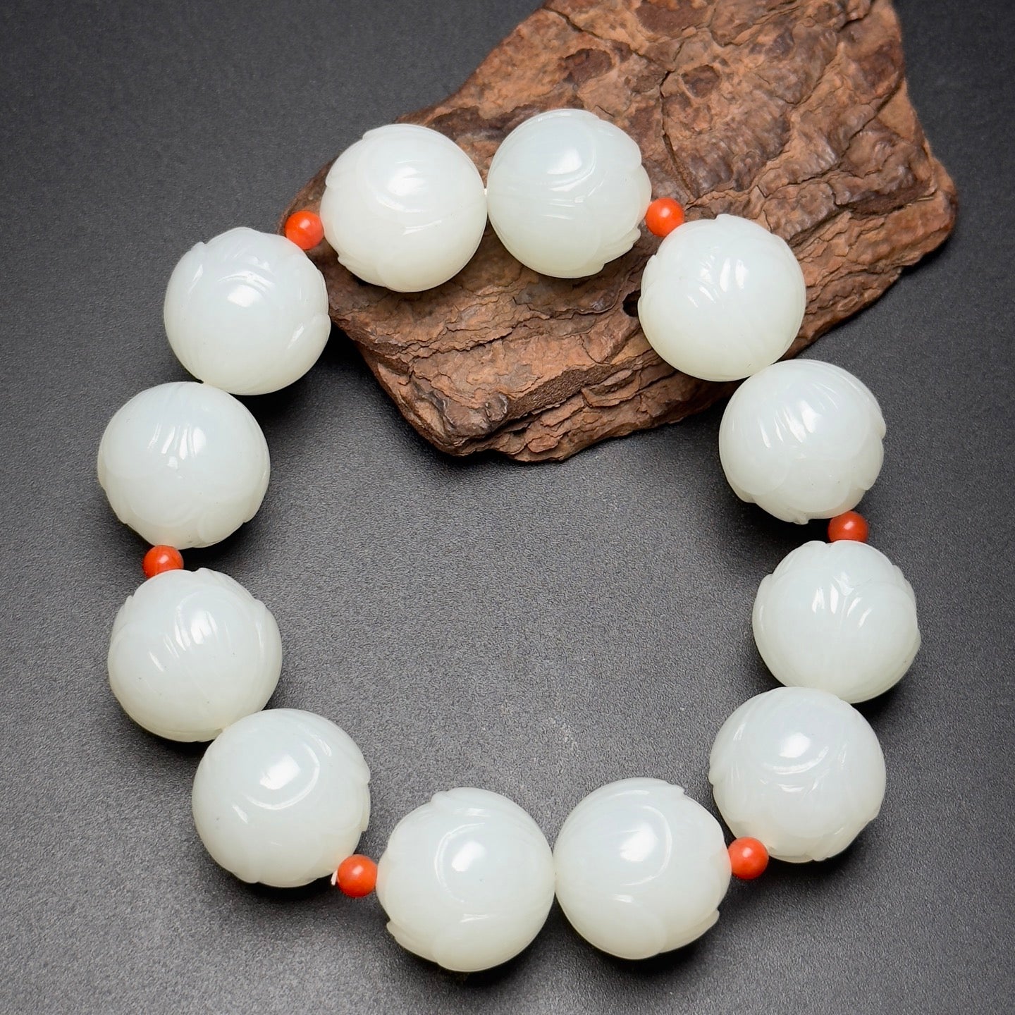 A0170 18MM Bead Chinese Natural Hetian Jade Lotus Flower Beads Bracelet