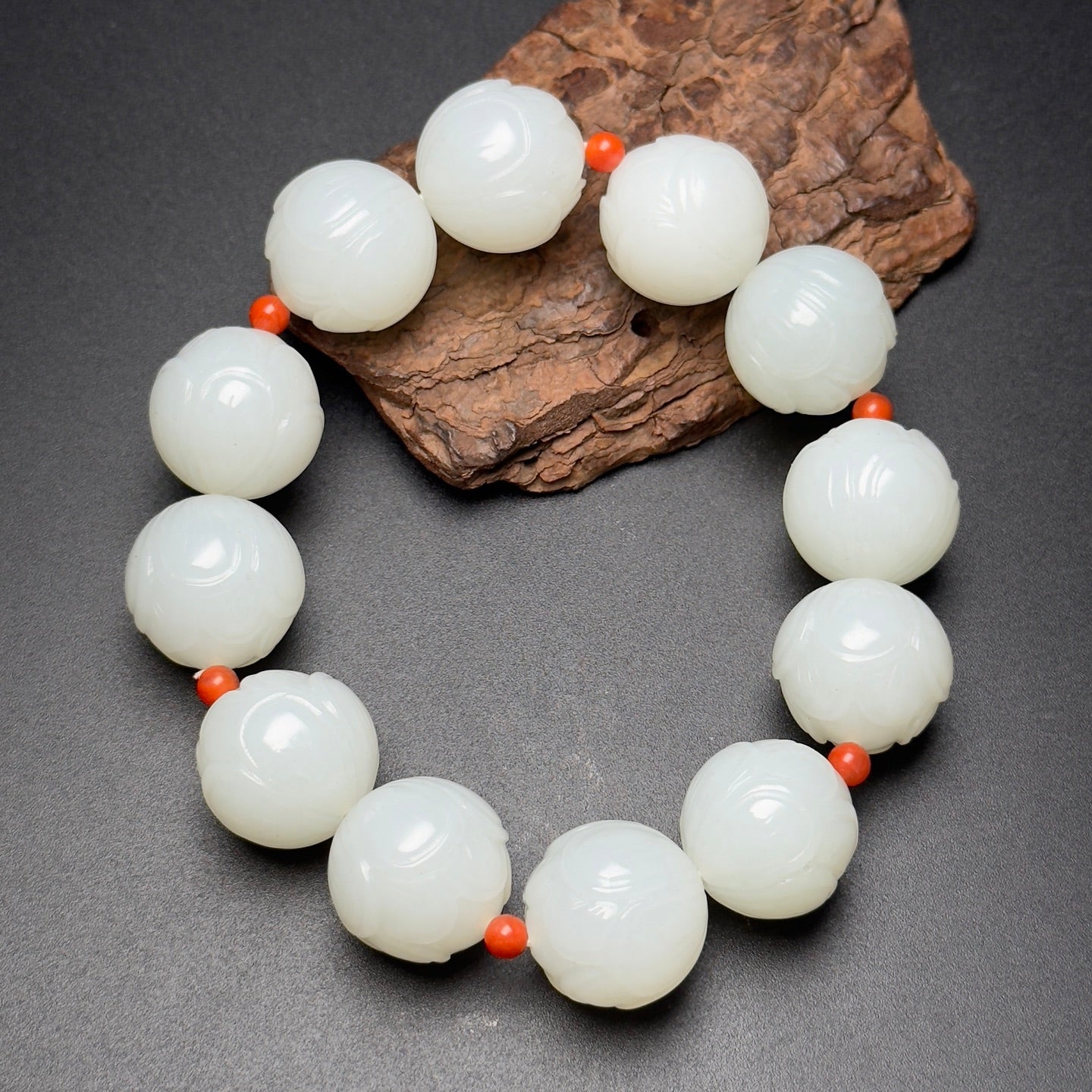 A0170 18MM Bead Chinese Natural Hetian Jade Lotus Flower Beads Bracelet