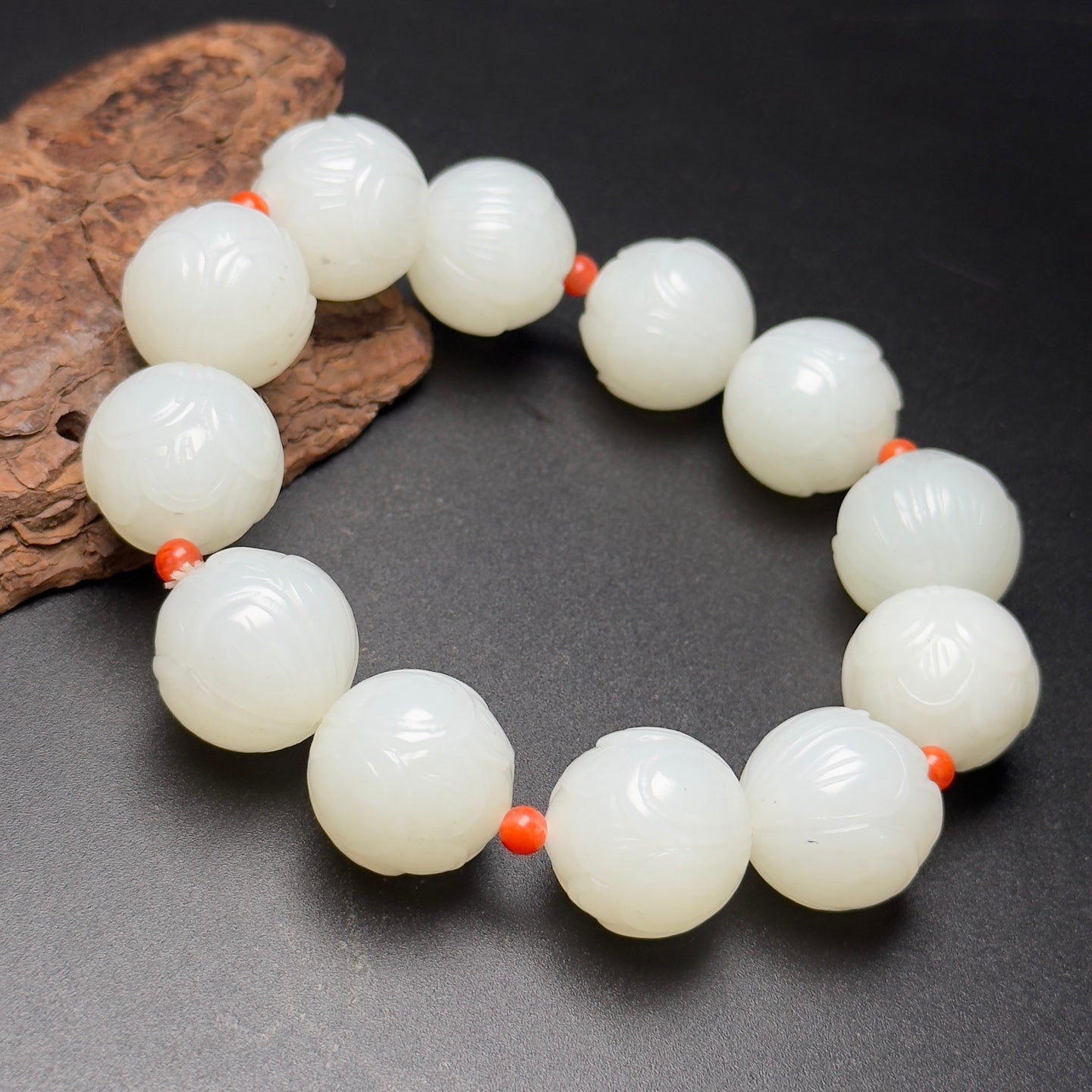 A0170 18MM Bead Chinese Natural Hetian Jade Lotus Flower Beads Bracelet