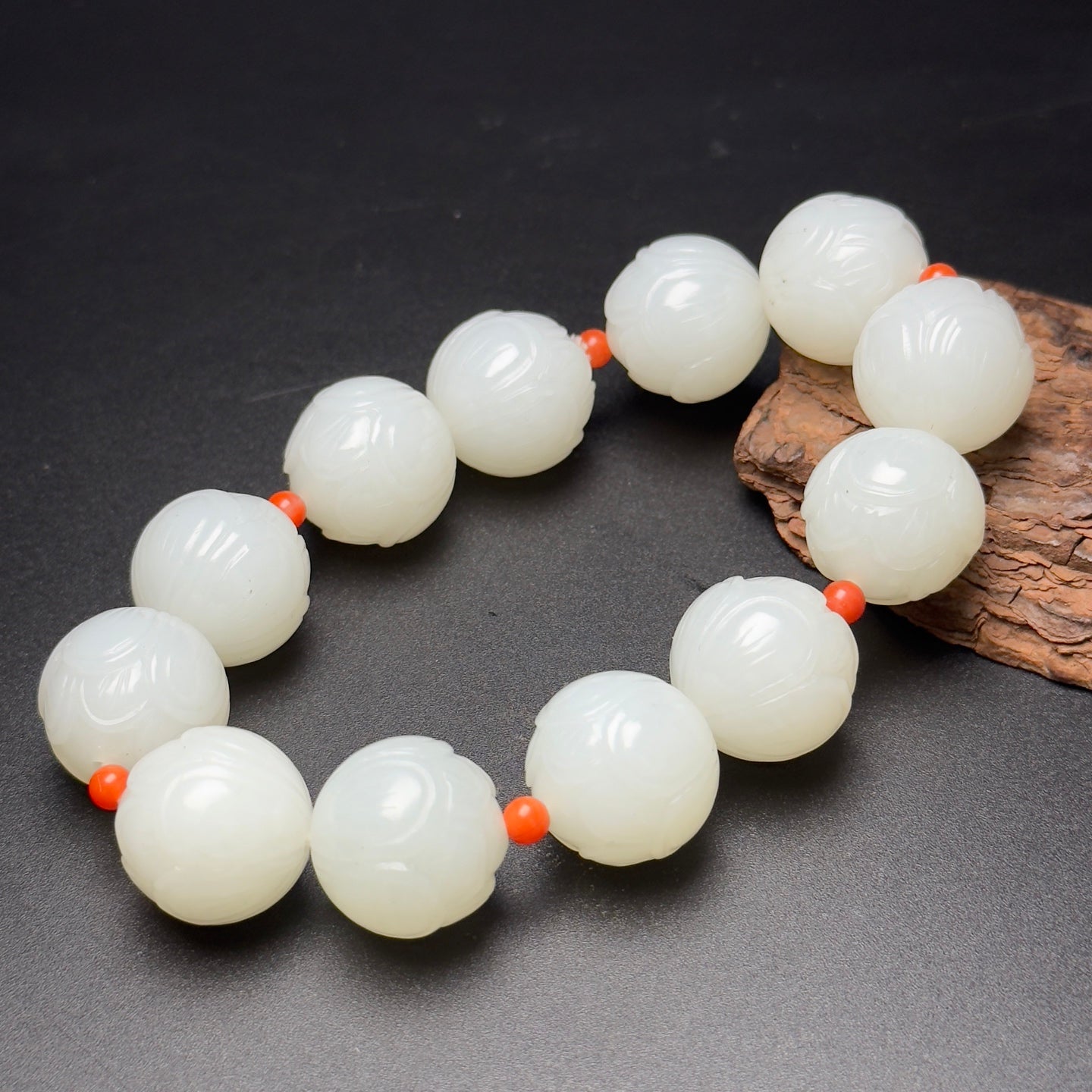 A0170 18MM Bead Chinese Natural Hetian Jade Lotus Flower Beads Bracelet