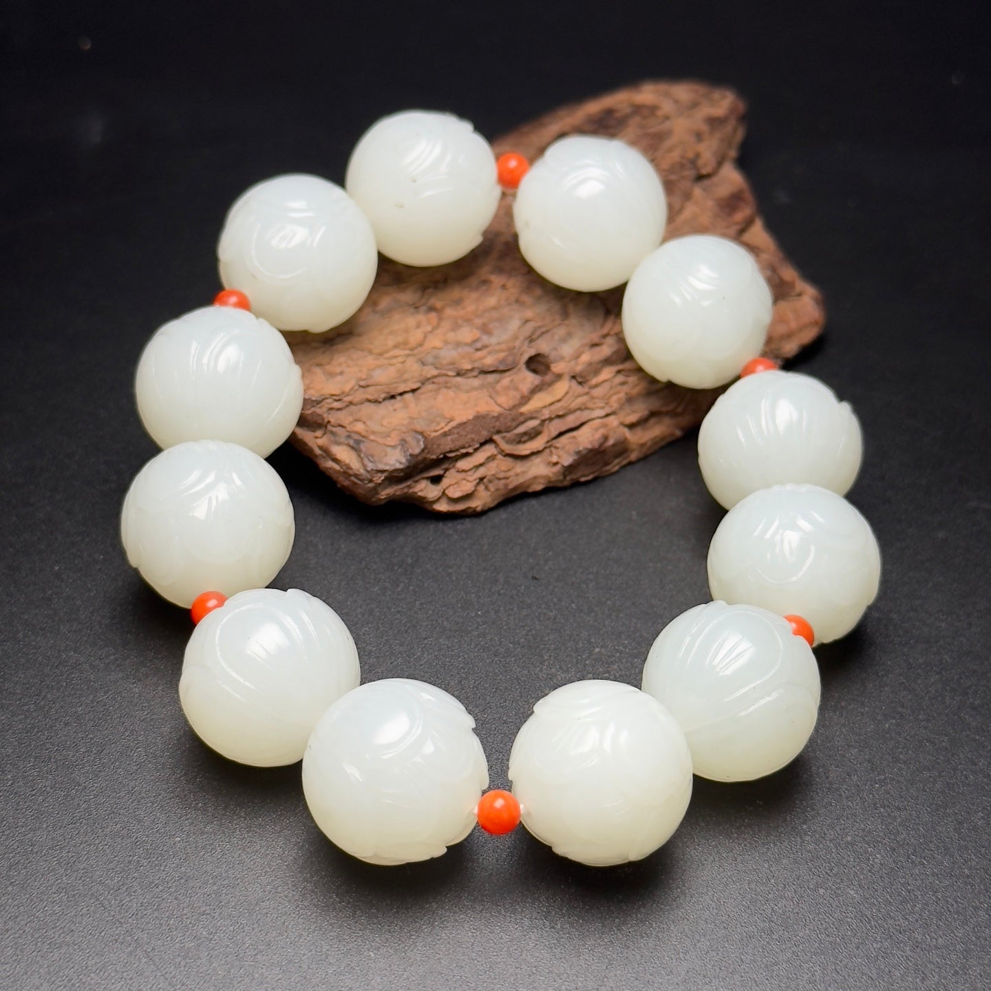 A0170 18MM Bead Chinese Natural Hetian Jade Lotus Flower Beads Bracelet