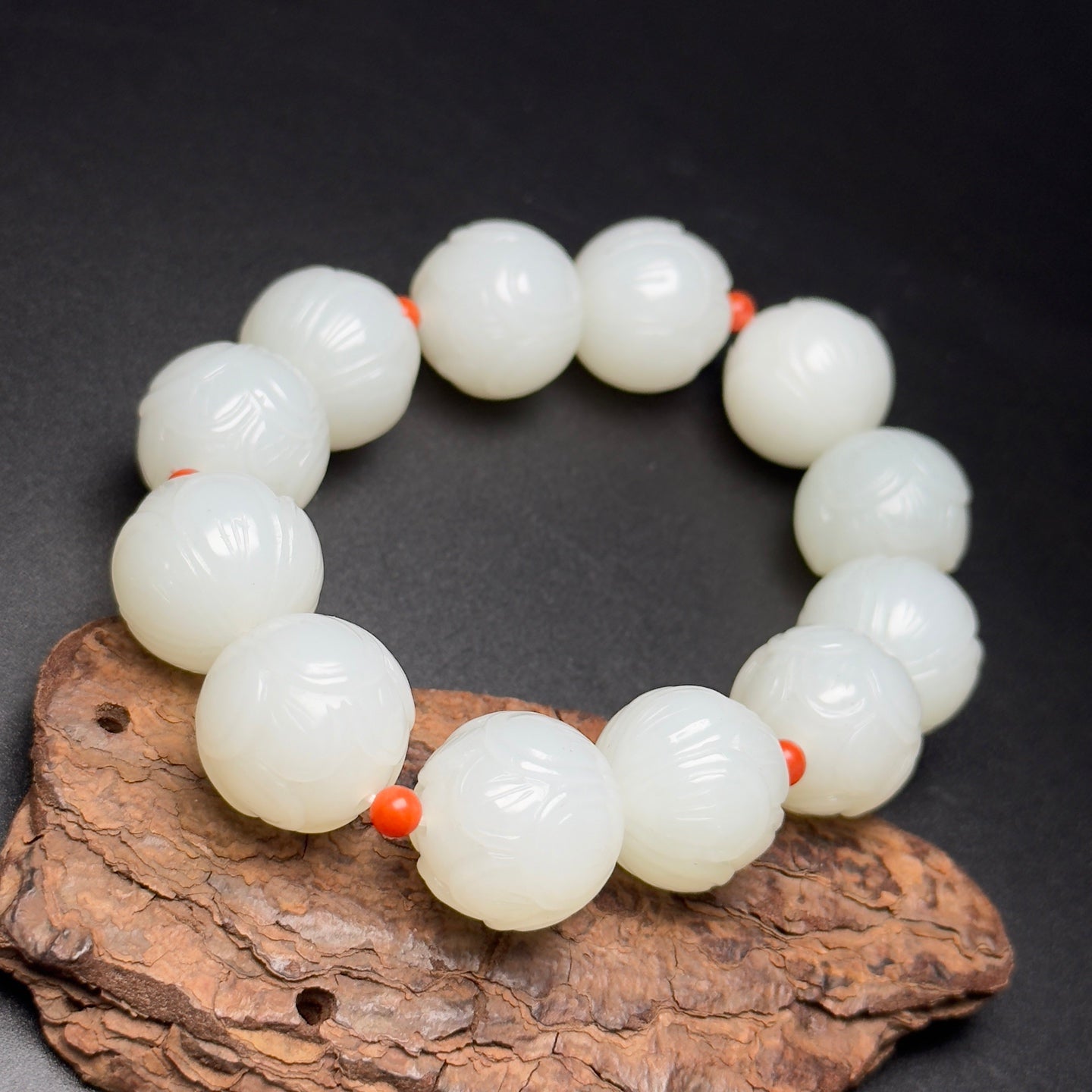 A0170 18MM Bead Chinese Natural Hetian Jade Lotus Flower Beads Bracelet