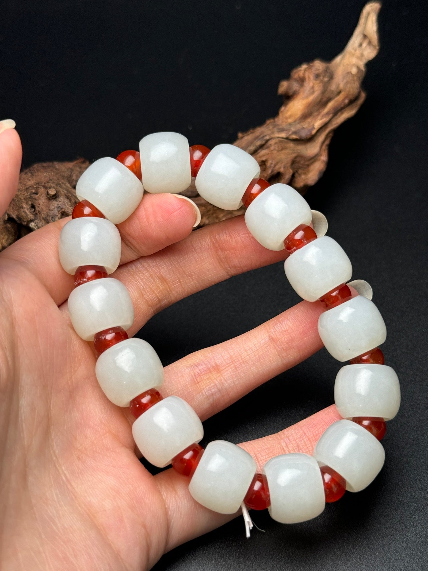 A0171 Chinese Natural White Hetian Jade Beads Bracelet