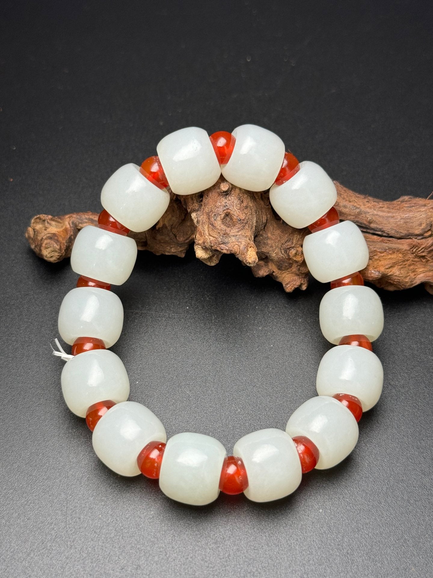 A0171 Chinese Natural White Hetian Jade Beads Bracelet