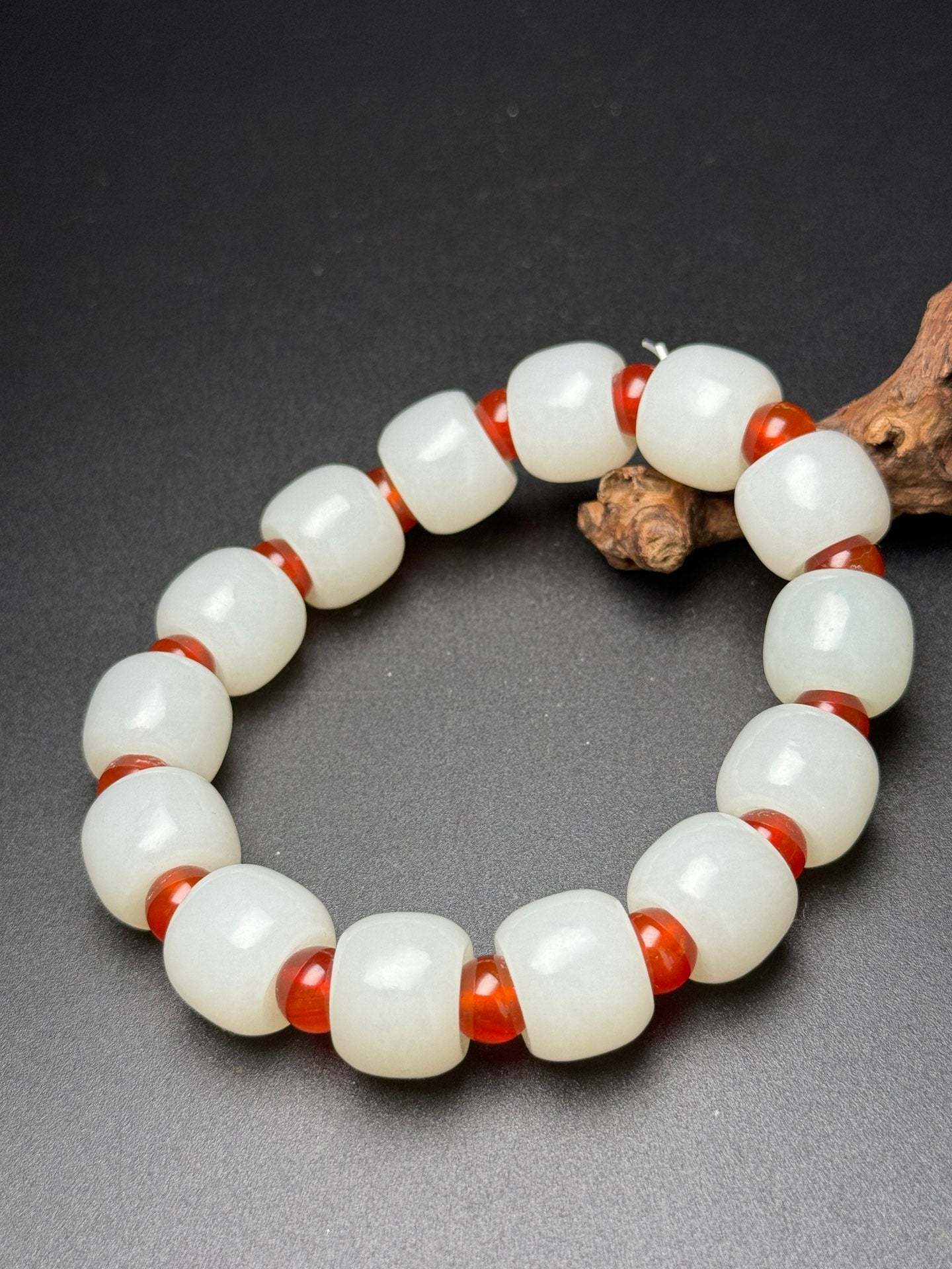 A0171 Chinese Natural White Hetian Jade Beads Bracelet