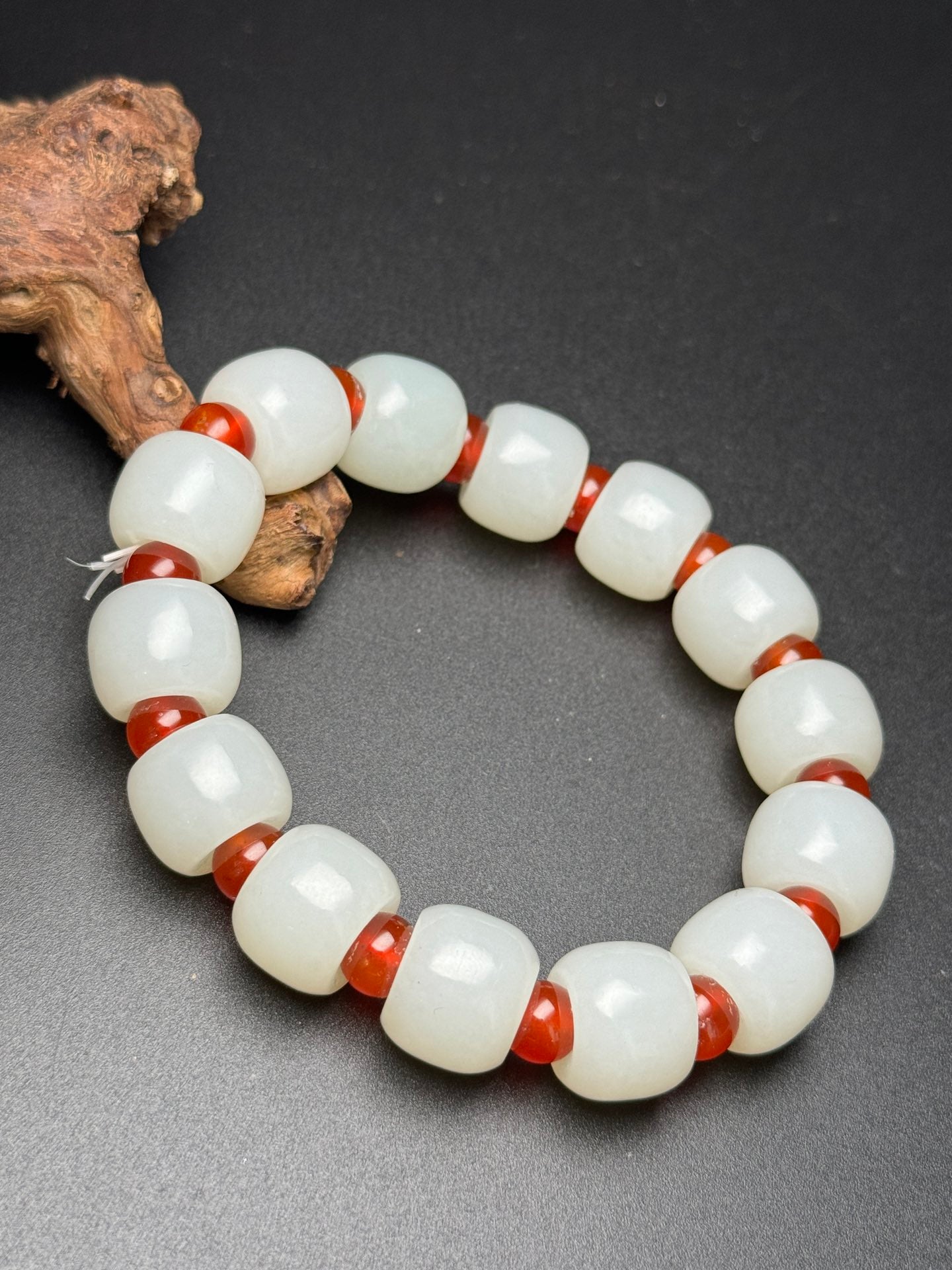 A0171 Chinese Natural White Hetian Jade Beads Bracelet