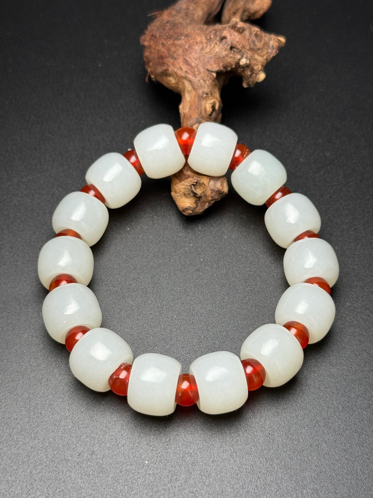 A0171 Chinese Natural White Hetian Jade Beads Bracelet