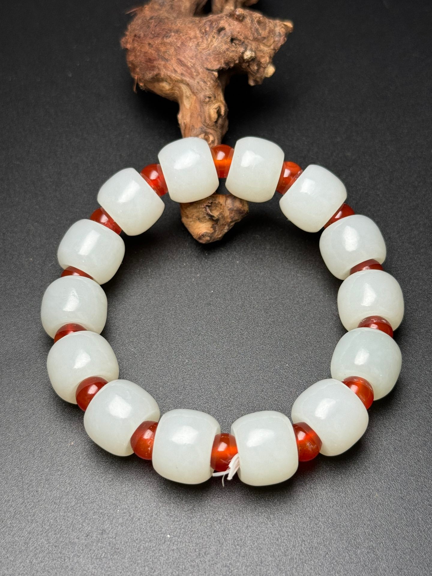 A0171 Chinese Natural White Hetian Jade Beads Bracelet