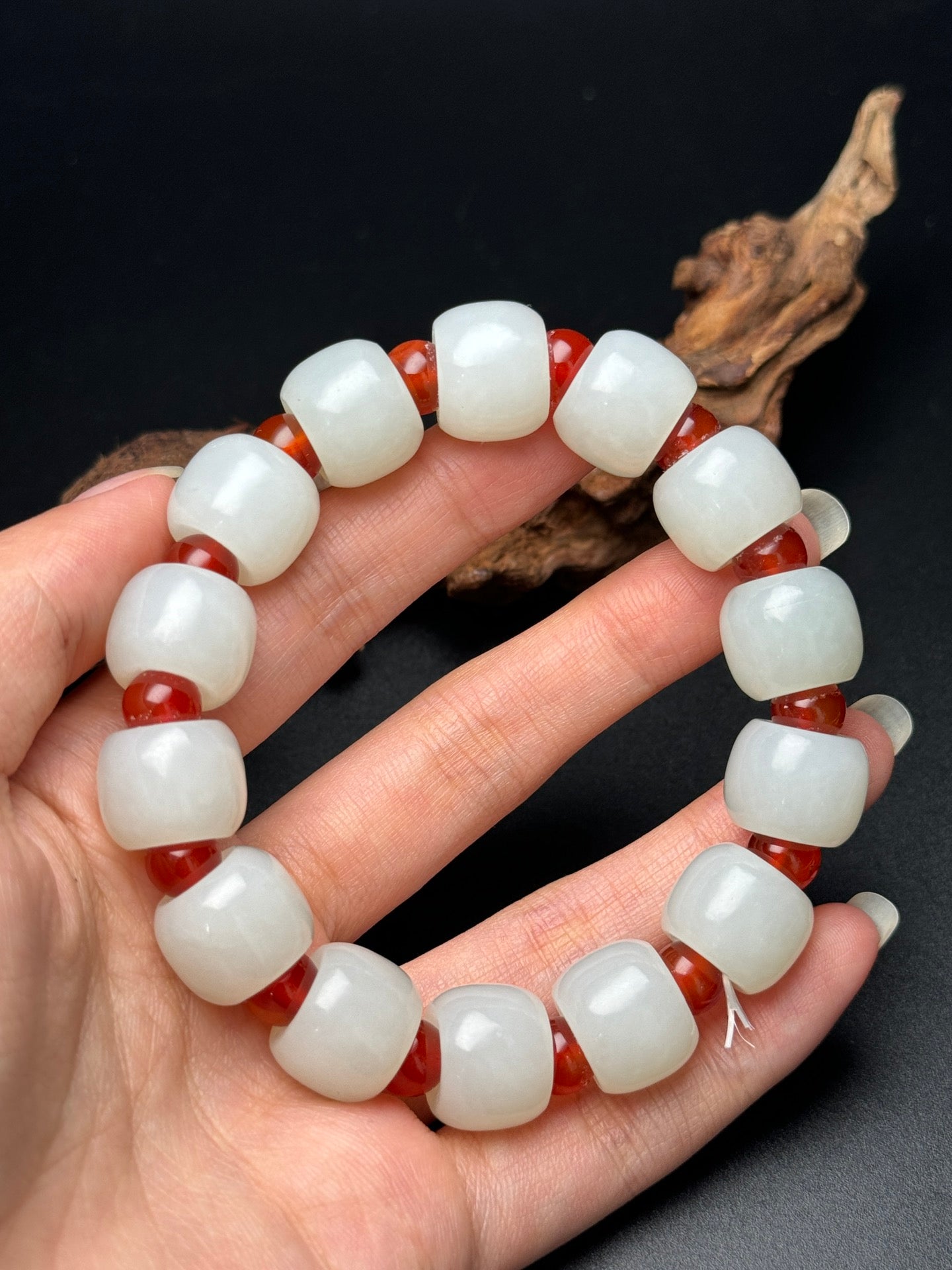 A0171 Chinese Natural White Hetian Jade Beads Bracelet