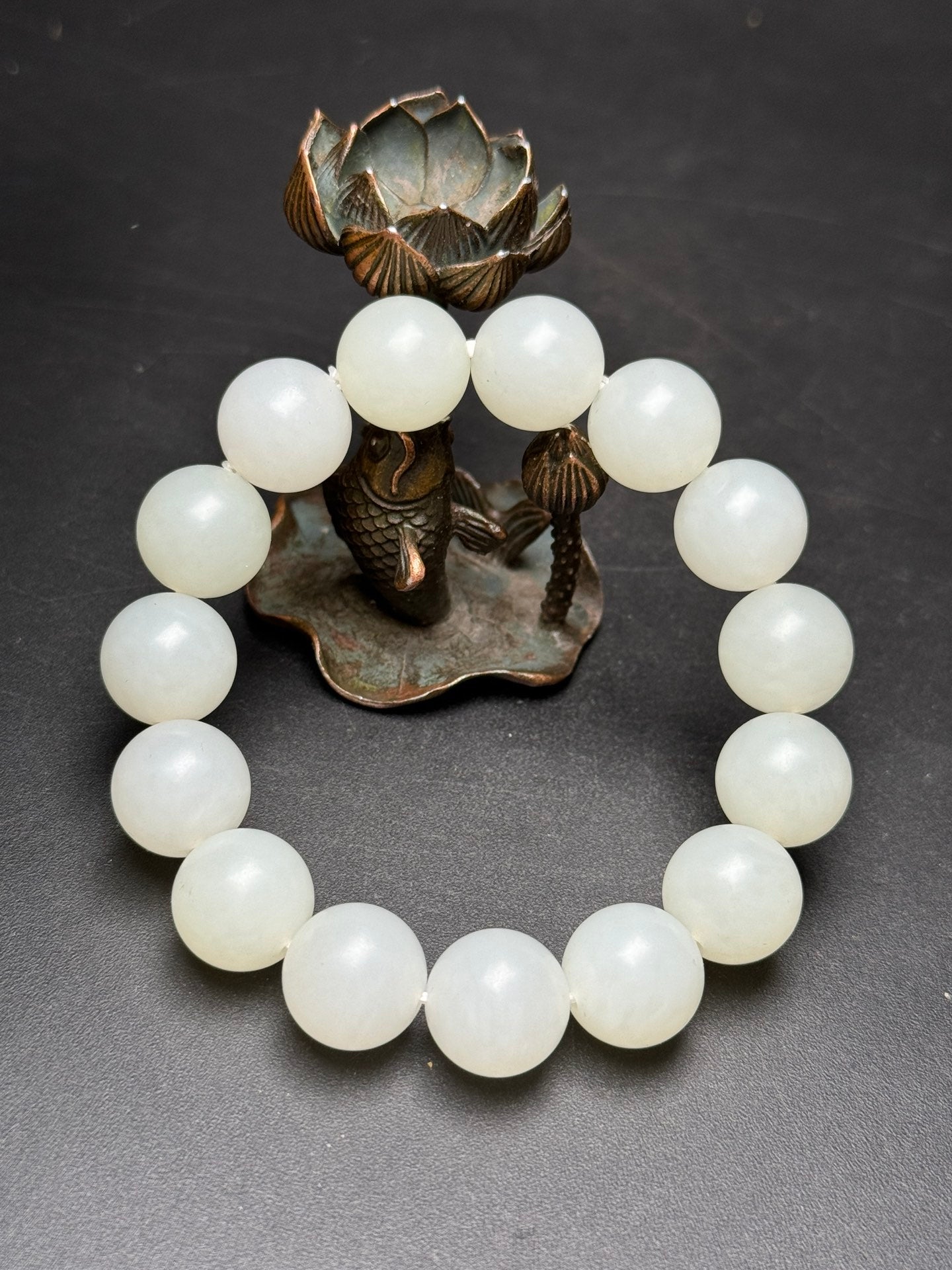 A0172 14MM Bead Chinese Natural Hetian Jade Beads Bracelet